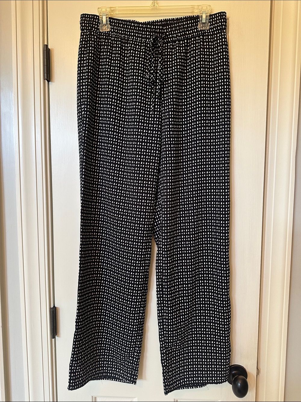 LOFT Black & White Dot Drawstring Wide-Leg Pants